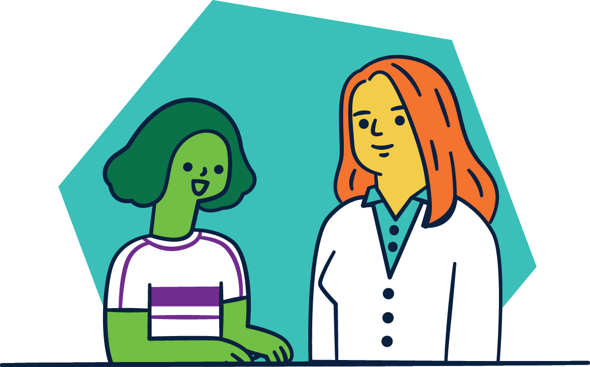 An illustration on a young person and a worker