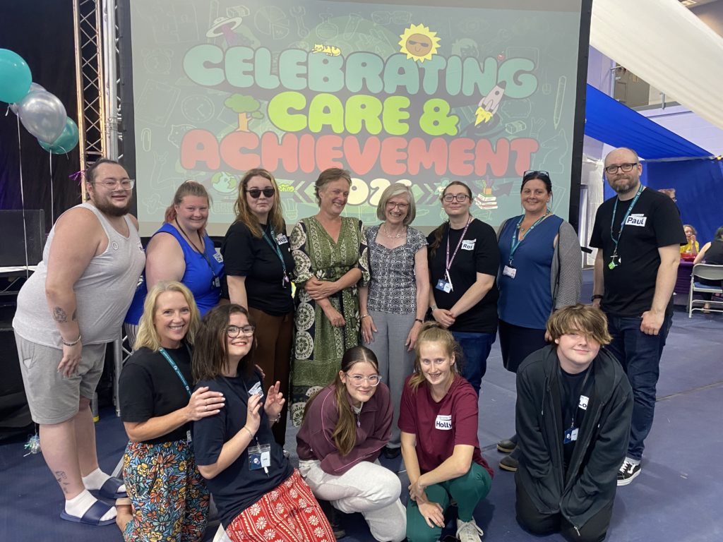 Members of SiCC and SLCC, Claire Winter (Executive Director of Children's services), Councillor Heather Shearer and the Somerset Council Engagement and Participation team at the 2026 Celebrating Care and Achievement event.